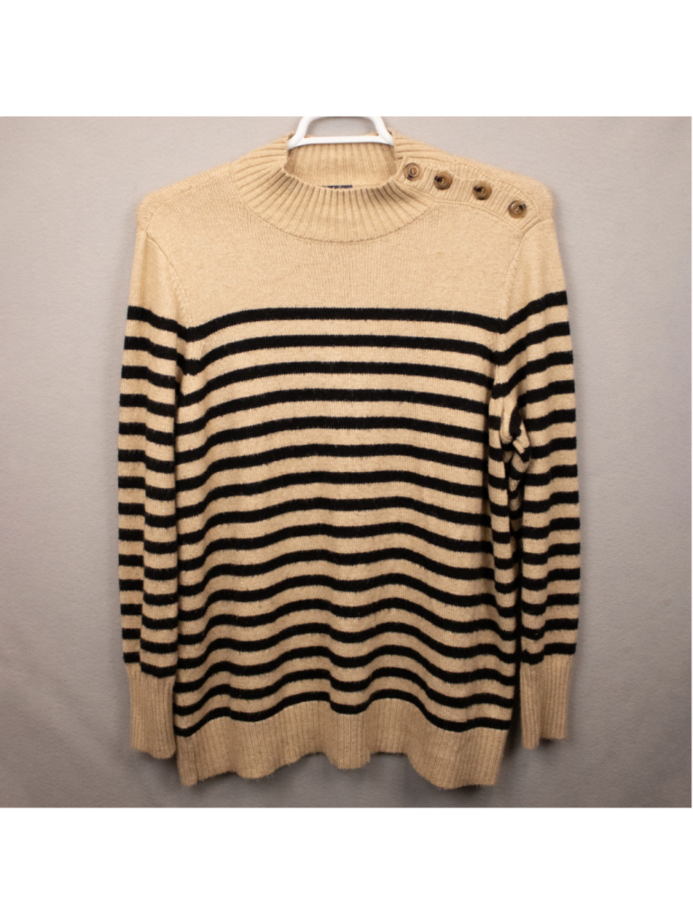 Chaps beige & black striped pullover sweater-1X